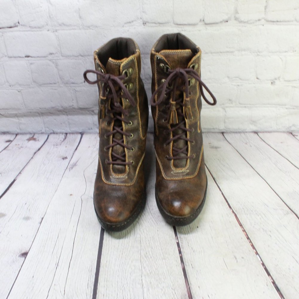 TIMBERLAND Brown Leather Chunky Heel Lace Up Winter Boots Size 7.5 M - Picture 5 of 10